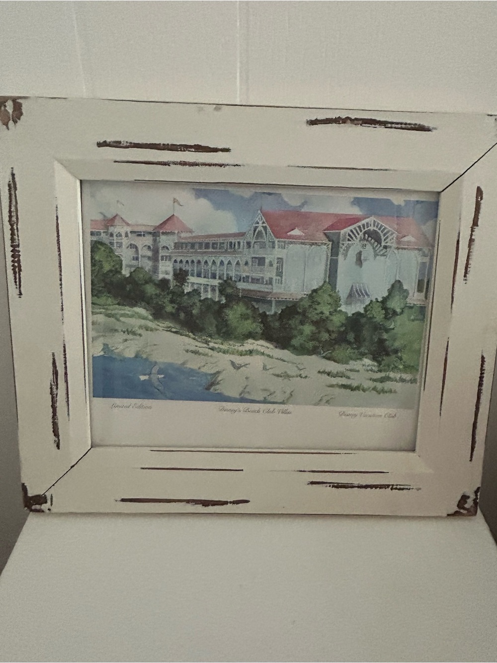 Disney Coastal Resort Watercolor Print in White Frame, Beach Club Villas